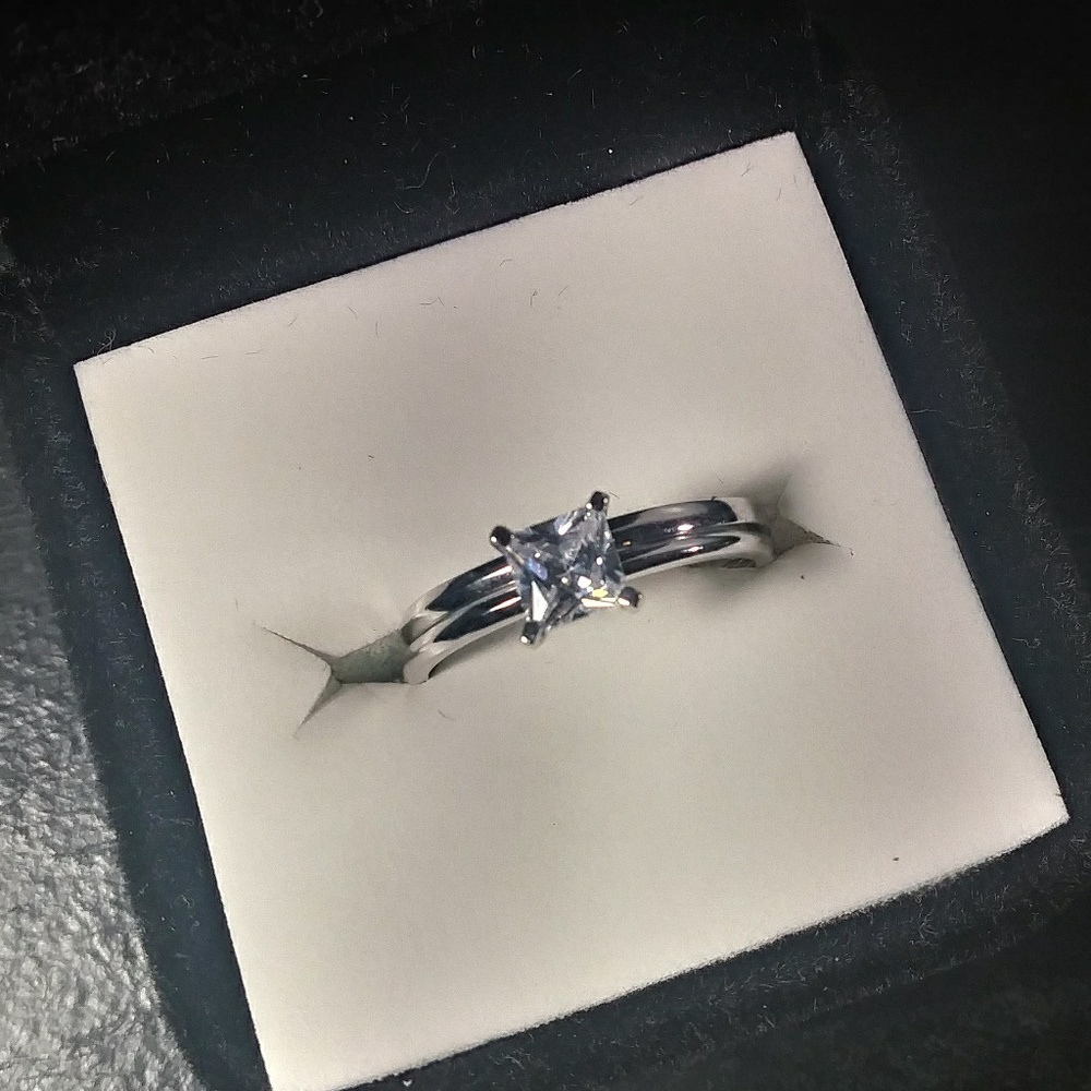 Princess Cut White Sapphire & Silver Wedding Ring